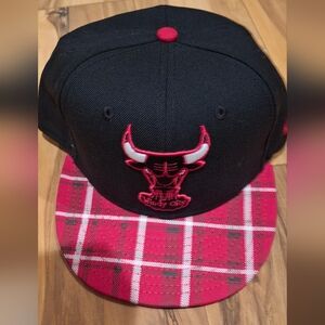Bulls Windy City Black and Red Plaid Snapback Cap Chicago BULLS Adult Adjustable